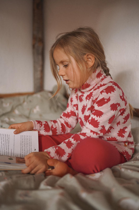 Pink Hedgehogs Kids Base Layer from Merino Wool - Top and Leggings