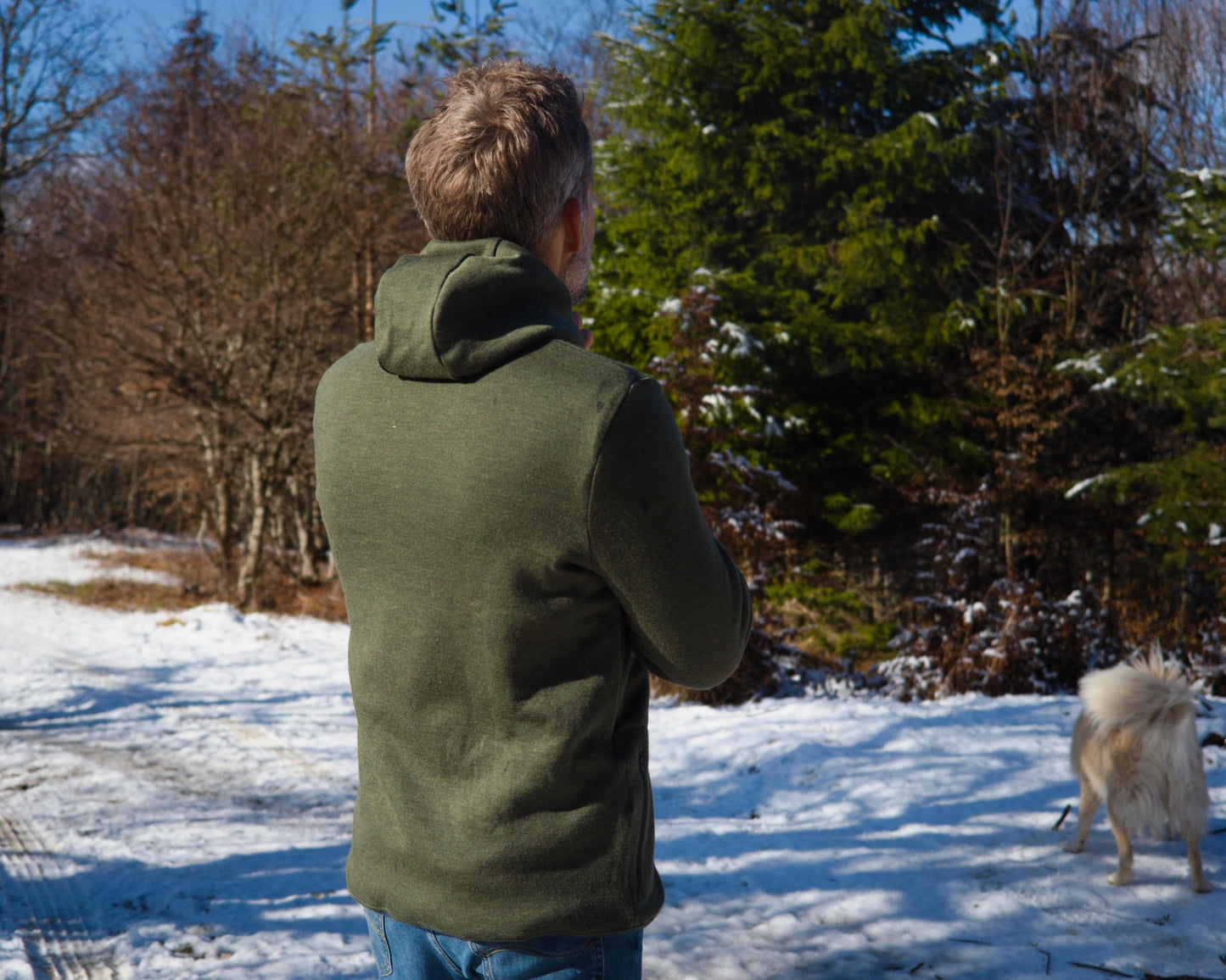 Double Merino Wool Hoodie with High Collar Hood and Zip-up Pockets