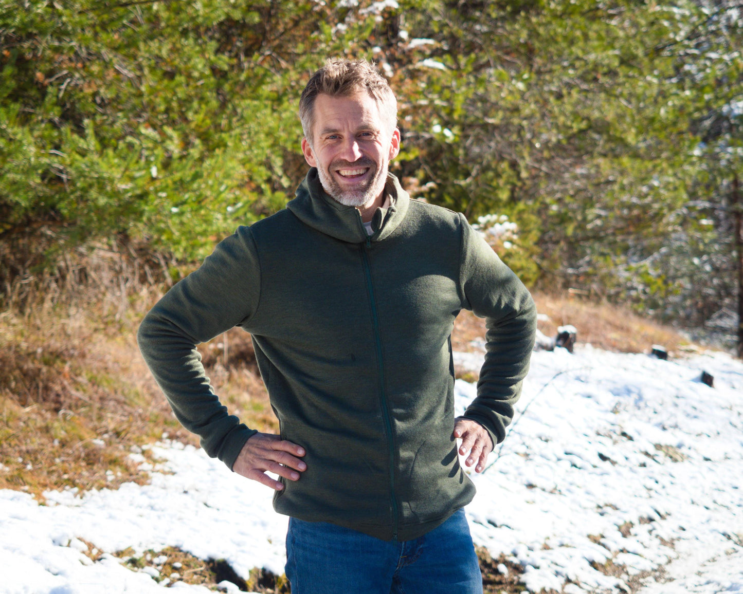 Double Merino Wool Hoodie with High Collar Hood and Zip-up Pockets | Super Warm Men's Zip-up Sweater from 100% Merino Wool | Outdoor Hoodie
