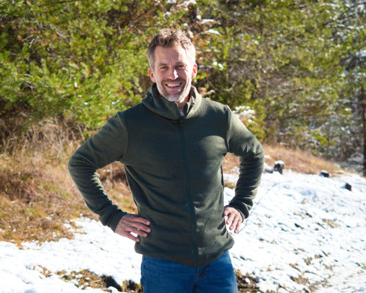 Double Merino Wool Hoodie with High Collar Hood and Zip-up Pockets | Super Warm Men's Zip-up Sweater from 100% Merino Wool | Outdoor Hoodie