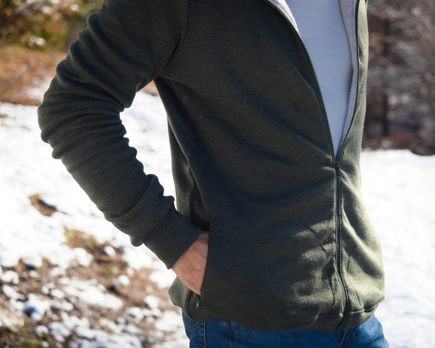 Double Merino Wool Hoodie with High Collar Hood and Zip-up Pockets | Super Warm Men's Zip-up Sweater from 100% Merino Wool | Outdoor Hoodie