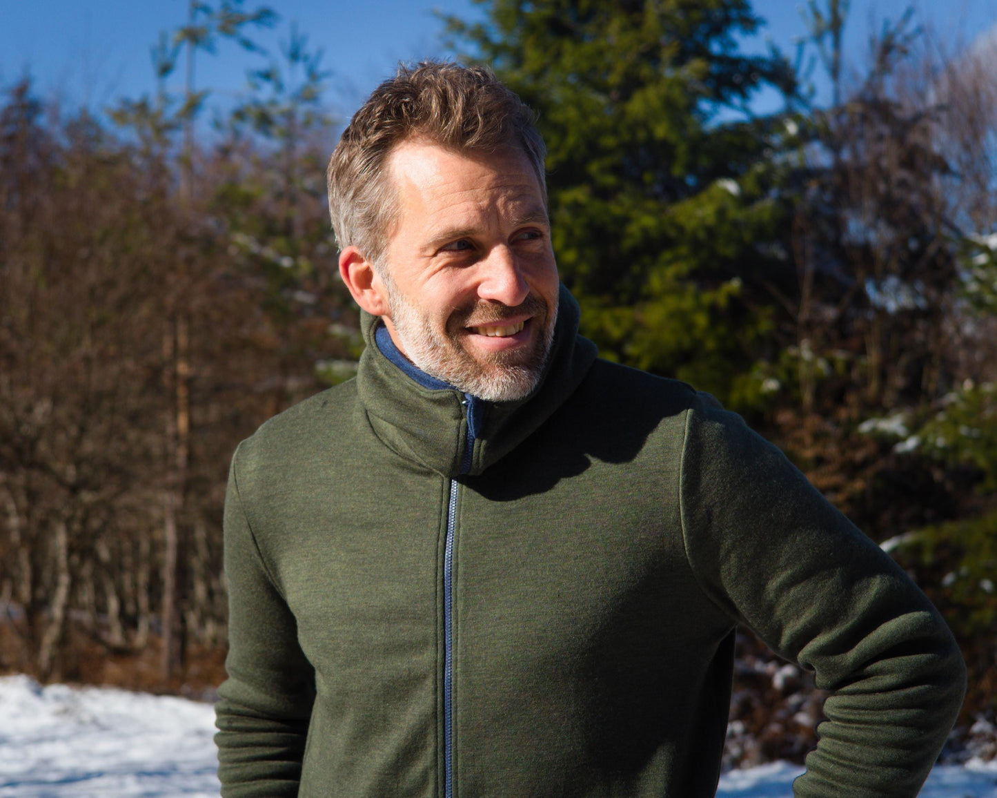 Double Merino Wool Hoodie with High Collar Hood and Zip-up Pockets