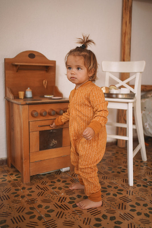 Ochre Merino Wool Onesie with Zipper | Grow-with-me Wool Romper