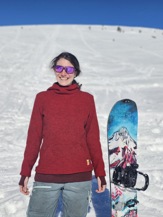 Women's High Collar Hood Sweater from Boiled Wool Hoodie with Merino Cuffs and a Kangaroo Pocket