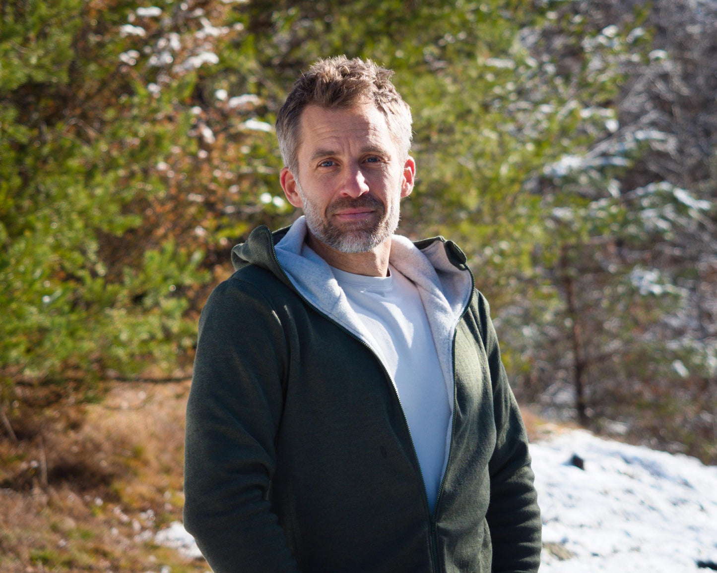 Double Merino Wool Hoodie with High Collar Hood and Zip-up Pockets | Super Warm Men's Zip-up Sweater from 100% Merino Wool | Outdoor Hoodie