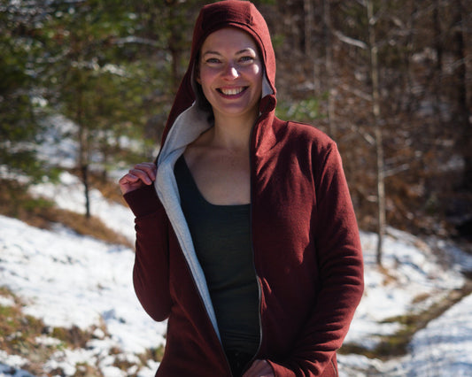 Double Layer Women's Merino Hoodie | Extra Warm Wool Fleece Zip-up Sweater
