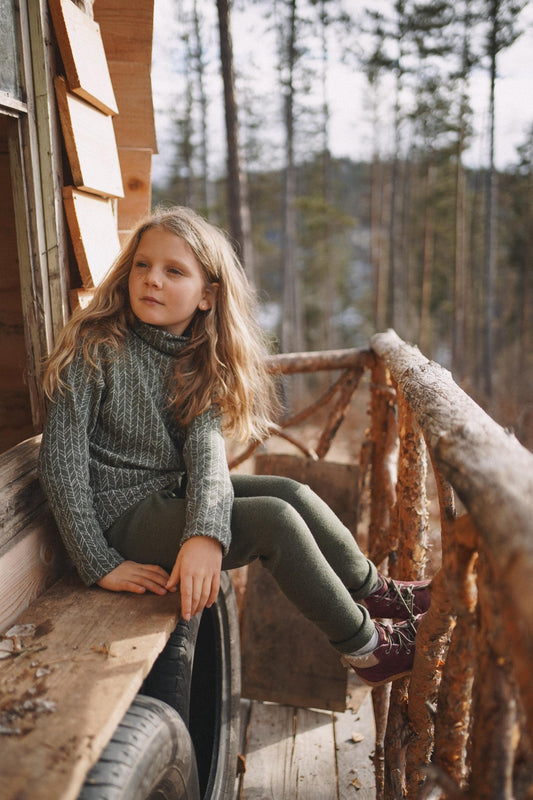 Moss Green Kids Base Layer from Merino Wool - Top and Leggings