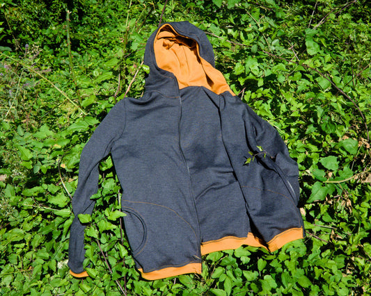Grey&Ochre Merino Hoodie with Zipper