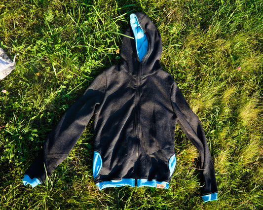 Grey&Turquoise Merino Hoodie with Zipper