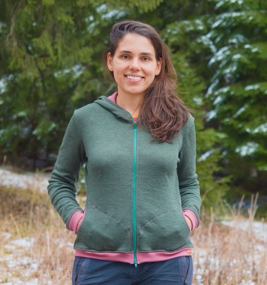 Moss Green & Thyme Merino Hoodie with Zipper
