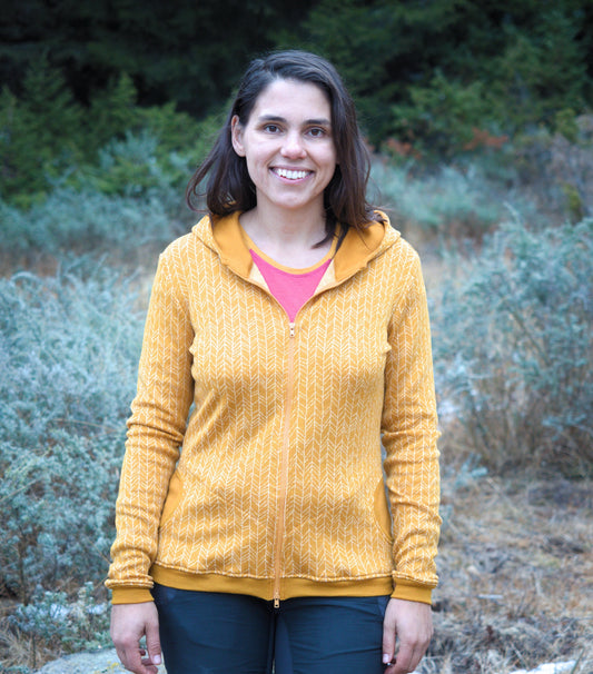 Ochre Pattern Zip up Merino Hoodie