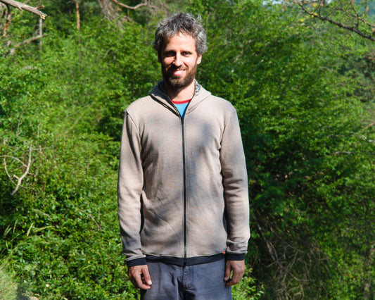 Taupe & Dark Grey Merino Hoodie with Zipper