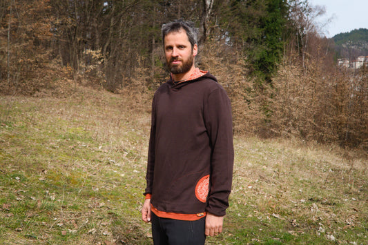 Brown & Orange Merino Wool Hoodie
