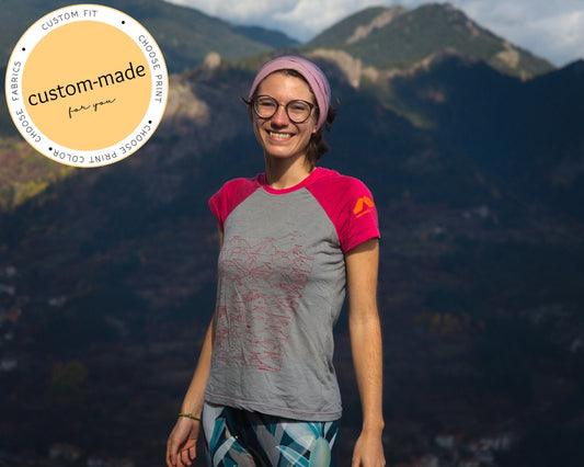 Pink & Light grey Merino Shirt with the Peaks of Europe