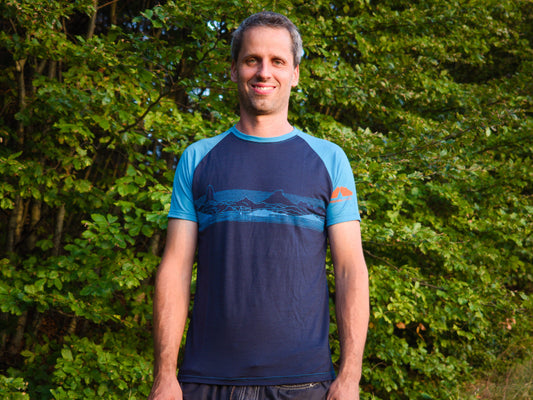 Мериносова тениска с планински принт за мъже