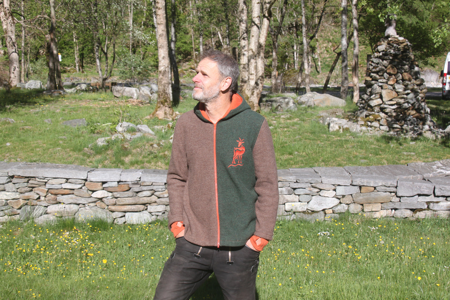 Val Calanca Men's Full Zip Boiled Wool Jacket with Merino Sleeve Cuffs