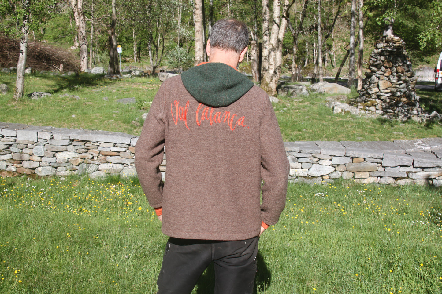 Val Calanca Men's Full Zip Boiled Wool Jacket with Merino Sleeve Cuffs