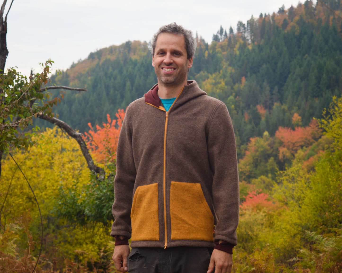 Men's Full Zip Boiled Wool Jacket with Merino Sleeve Cuffs and a Kangaroo Pocket