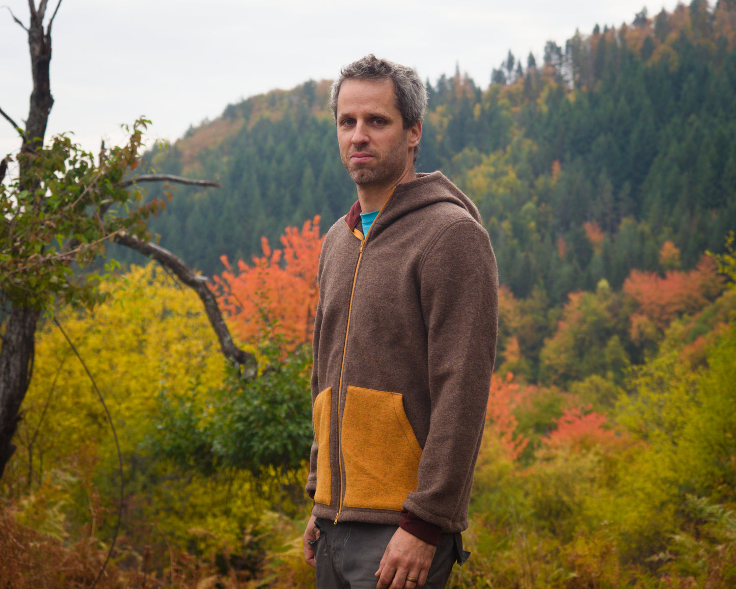 Men's Full Zip Boiled Wool Jacket with Merino Sleeve Cuffs and a Kangaroo Pocket