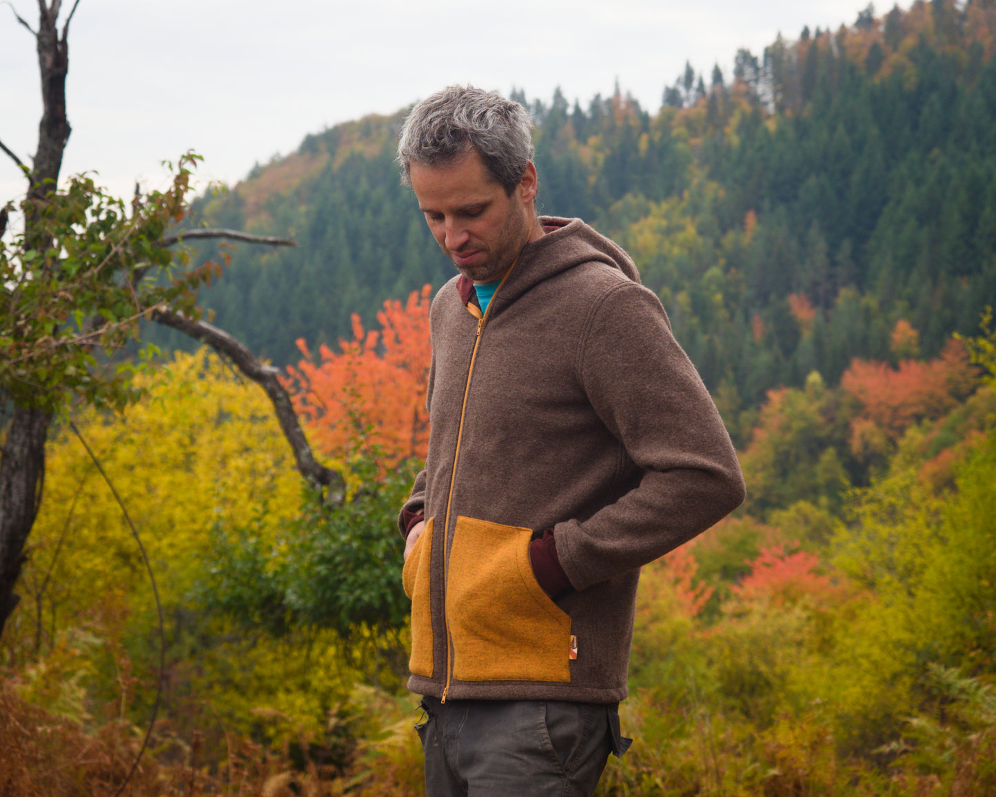 Men's Full Zip Boiled Wool Jacket with Merino Sleeve Cuffs and a Kangaroo Pocket