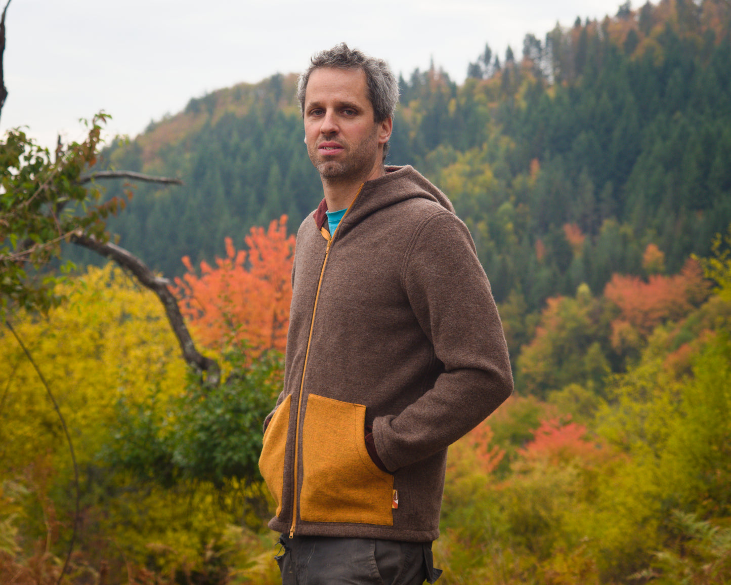 Men's Full Zip Boiled Wool Jacket with Merino Sleeve Cuffs and a Kangaroo Pocket
