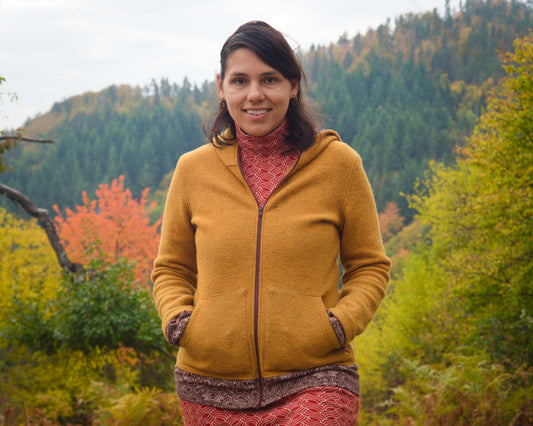 Women's Full Zip Boiled Wool Jacket with Merino Sleeve Cuffs