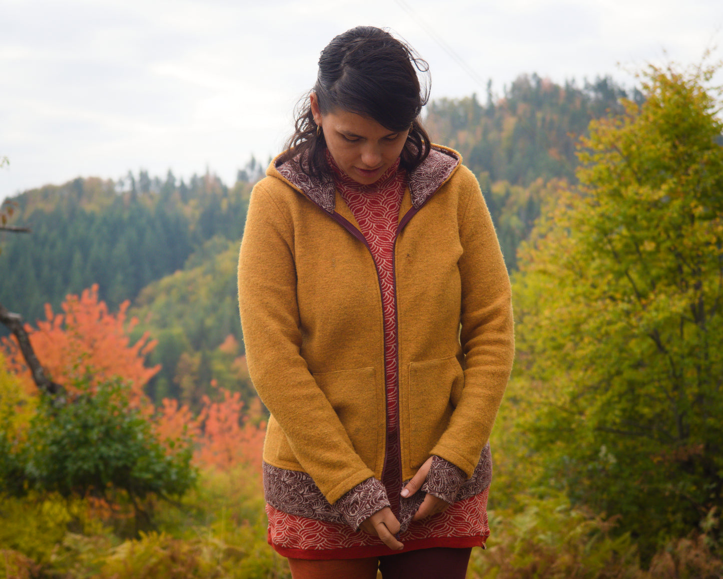 Women's Full Zip Boiled Wool Jacket with Merino Sleeve Cuffs