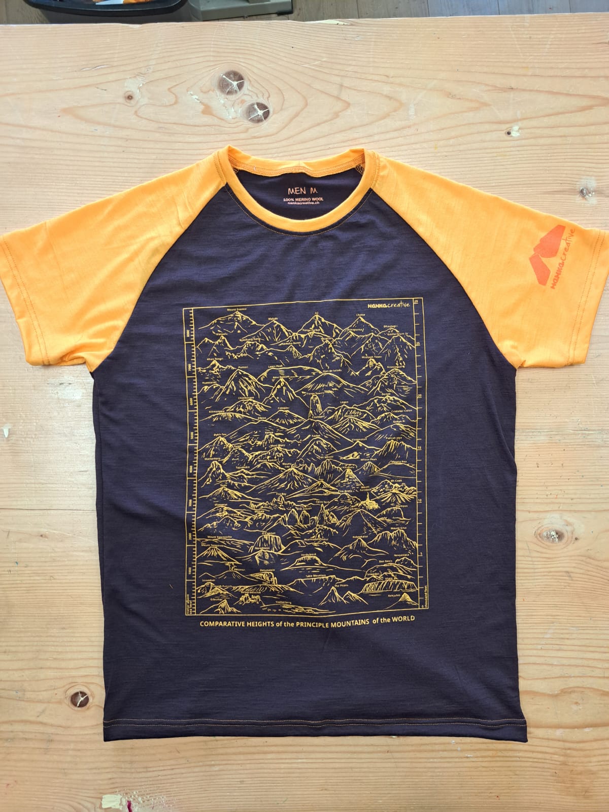 Mountain Print Merino T-shirt for Men | Ready to Ship Wool Tee