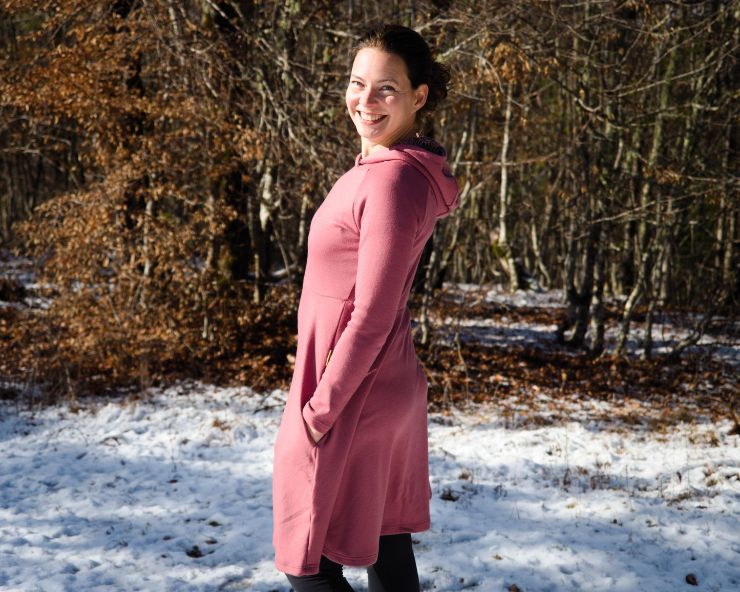 Winter Merino Dress with a Hood, Pockets and Half Circle Skirt Nanka Creative Winter Merino Dress with a Hood, Pockets and Half Circle Skirt Nanka Creative